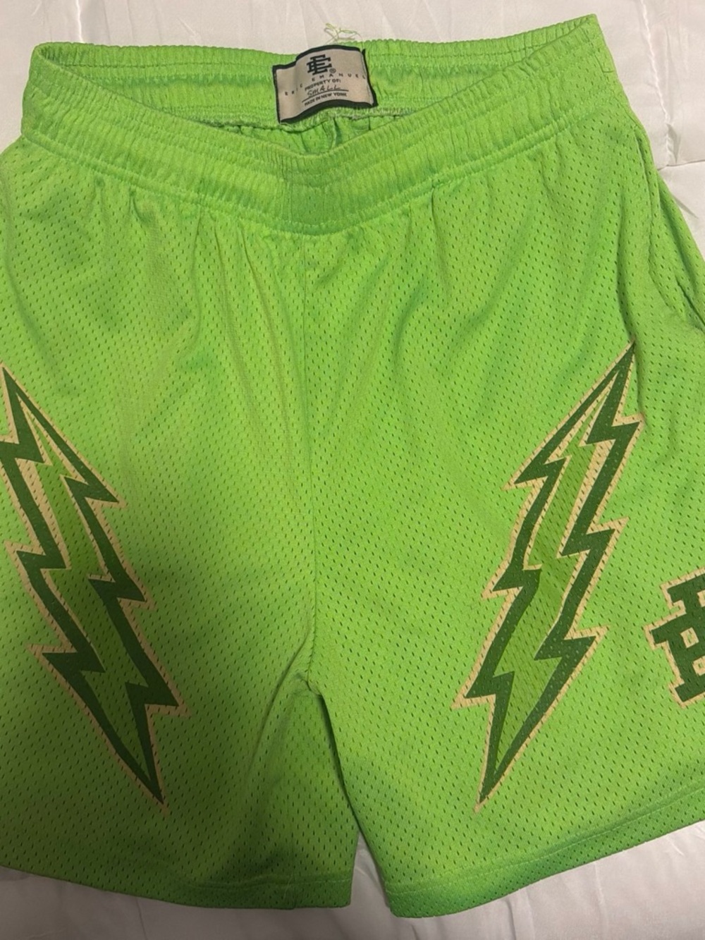 Eric Emanuel Neon Lime Lightning Mesh Shorts